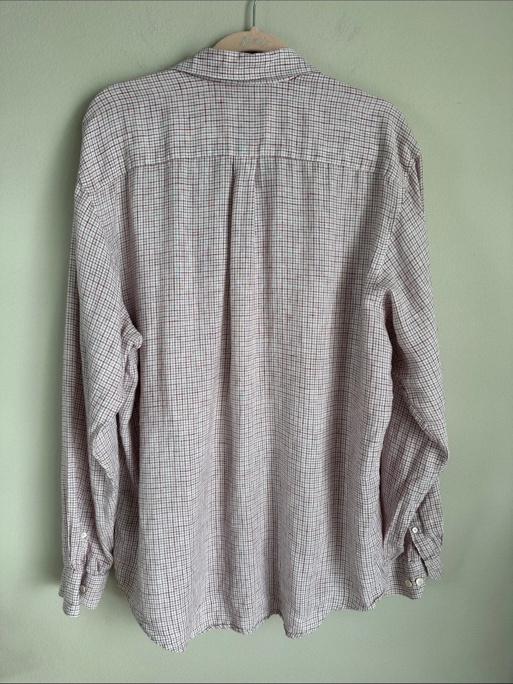 Banana Republic Linen Men’s Button Up Shirt Large White Red Check 100% Linen L